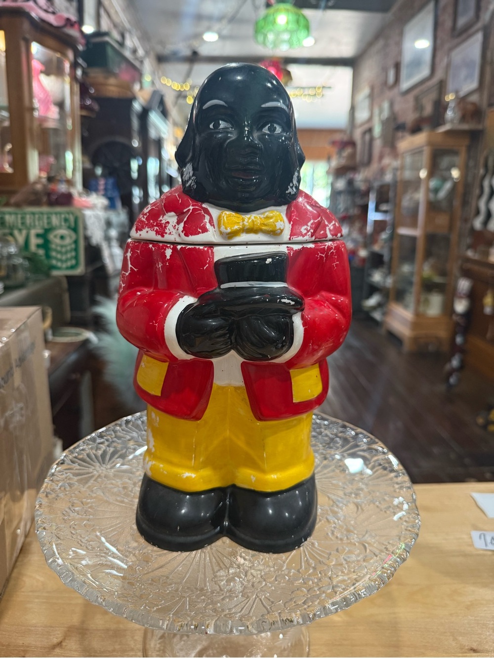 Vintage Black Ceramic Uncle Butler Cookie Jar - Red Jacket, Yellow Pants